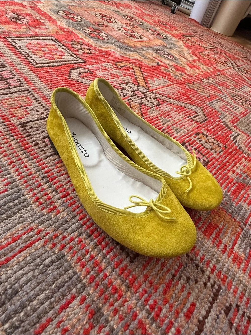 Repetto Cendrillon chartreuse yellow suede ballet flats